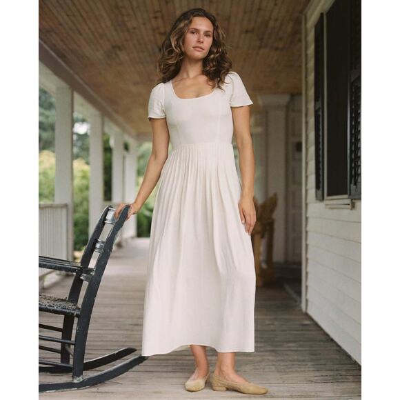 Christy Dawn Scarlet Dress Large Beige Midi Cottagecore Quiet Luxury Minimalist - Picture 3 of 14